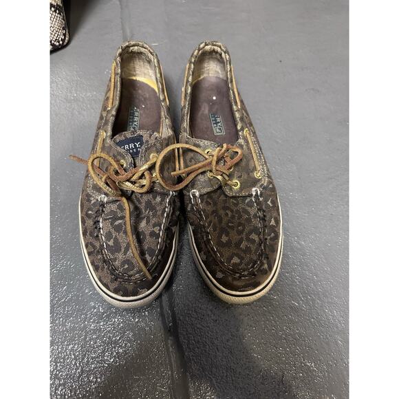leopard cheetah animal print sperry top sider boat shoes size 7.5 - Picture 1 of 6